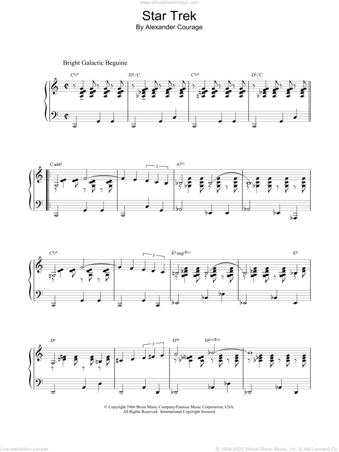 Star Trek sheet music for piano solo by Alexander Courage and Star Trek(R), intermediate skill level