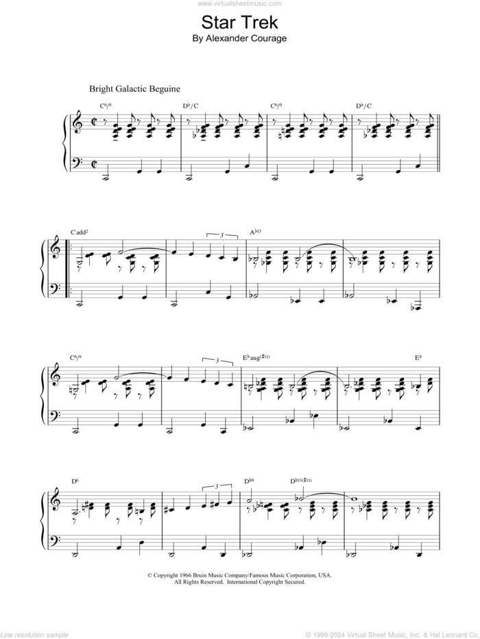 Star Trek sheet music for piano solo by Alexander Courage and Star Trek(R), intermediate skill level