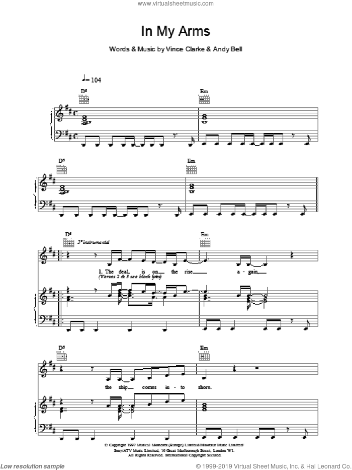 In My Arms sheet music for voice, piano or guitar by Erasure, intermediate skill level
