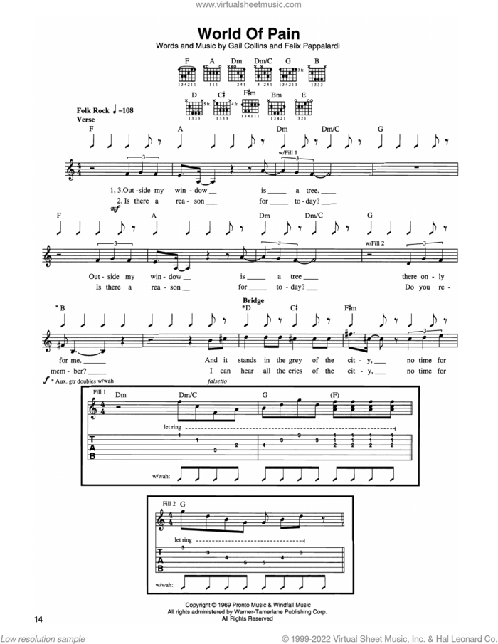 World Of Pain sheet music for guitar (tablature) by Cream, Felix Pappalardi and Gail Collins, intermediate skill level