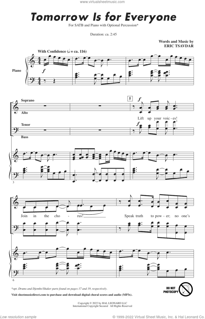 Tomorrow Is For Everyone sheet music for choir (SATB: soprano, alto, tenor, bass) by Eric Tsavdar, intermediate skill level