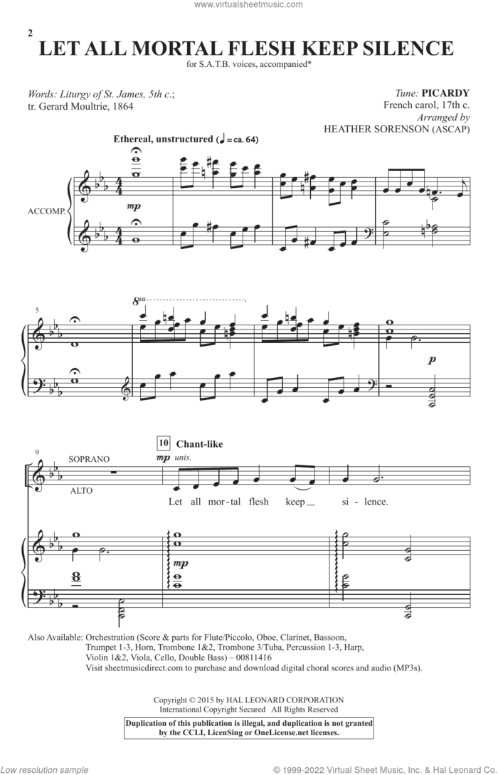 Let All Mortal Flesh Keep Silence sheet music for choir (SATB: soprano, alto, tenor, bass) by Heather Sorenson, PICARDY and Liturgy Of St. James, intermediate skill level