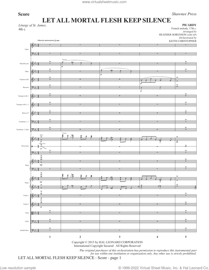 Let All Mortal Flesh Keep Silence (COMPLETE) sheet music for orchestra/band by Heather Sorenson, Liturgy Of St. James and PICARDY, intermediate skill level