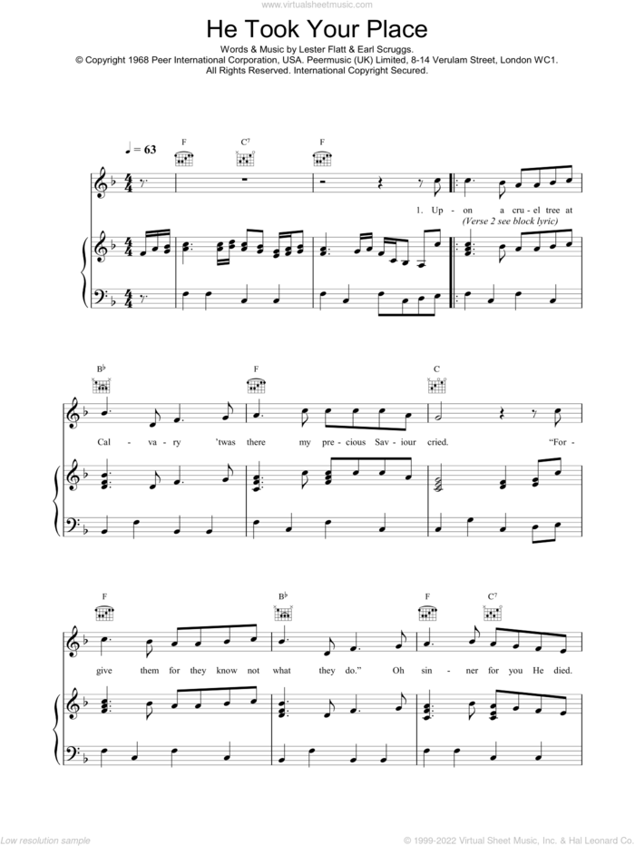 He Took Your Place sheet music for voice, piano or guitar by Daniel O'Donnell, intermediate skill level