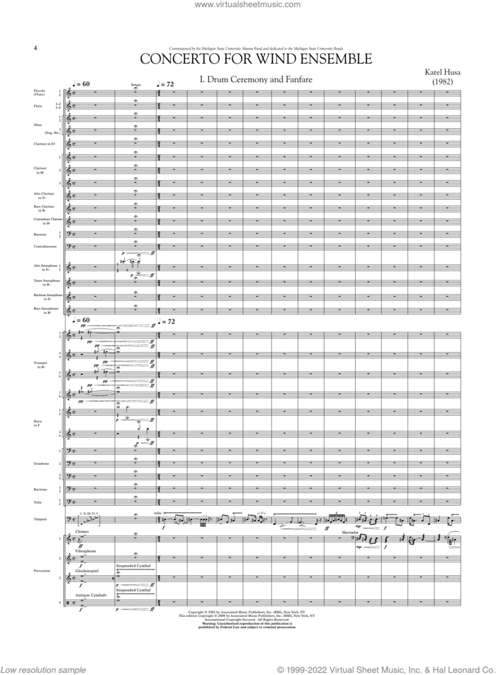 Concerto For Wind Ensemble (revised 2007) (Score Only) sheet music for wind orchestra (full score) by Karel Husa, intermediate skill level
