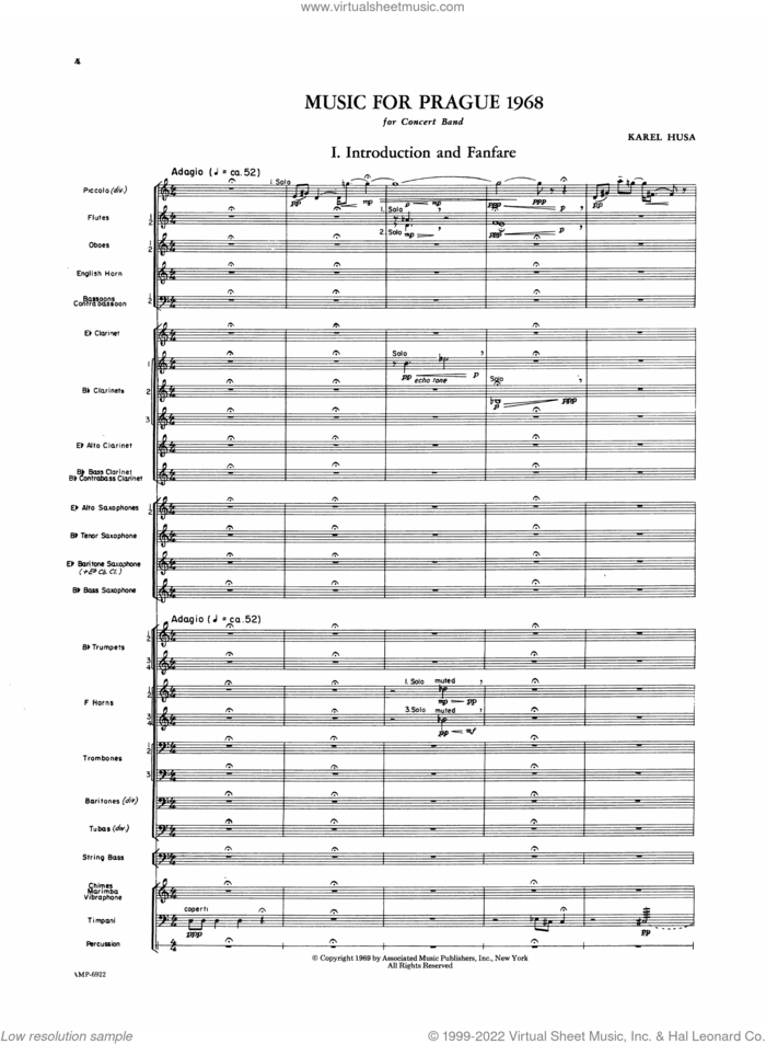 Music For Prague (1968) (Score Only) sheet music for concert band (full score) by Karel Husa, classical score, intermediate skill level