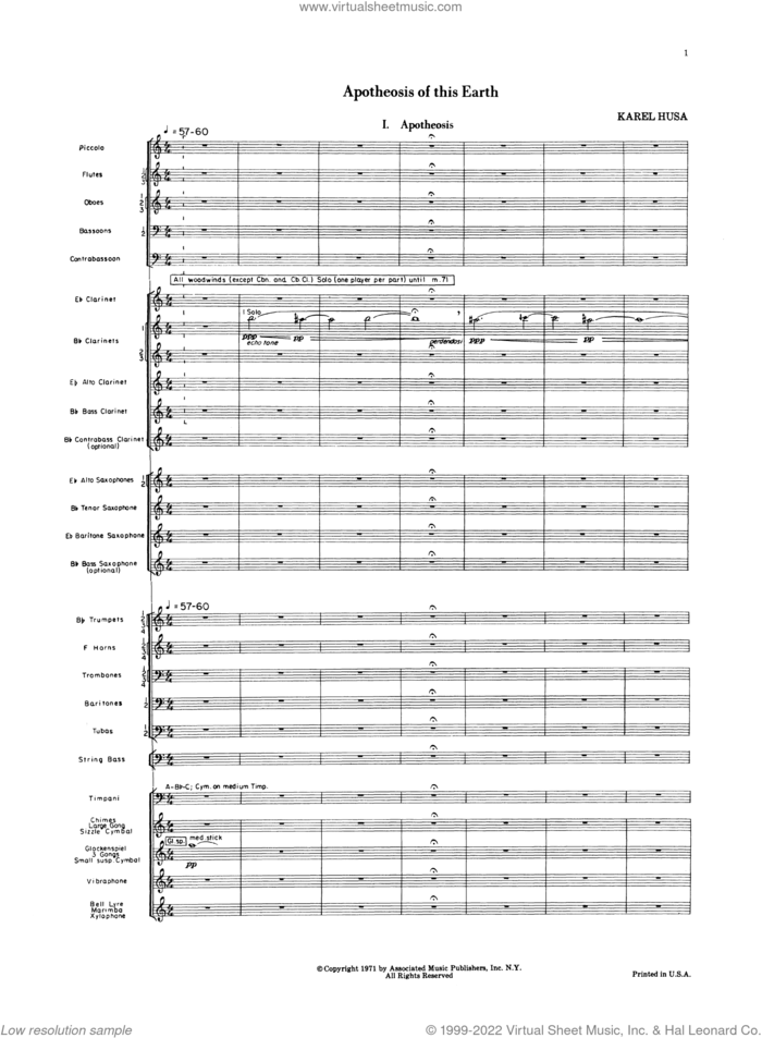 Apotheosis Of This Earth (Score Only) sheet music for concert band (full score) by Karel Husa, classical score, intermediate skill level