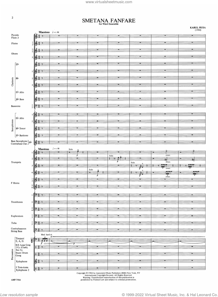 Smetana Fanfare (Score Only) sheet music for concert band (full score) by Karel Husa, classical score, intermediate skill level