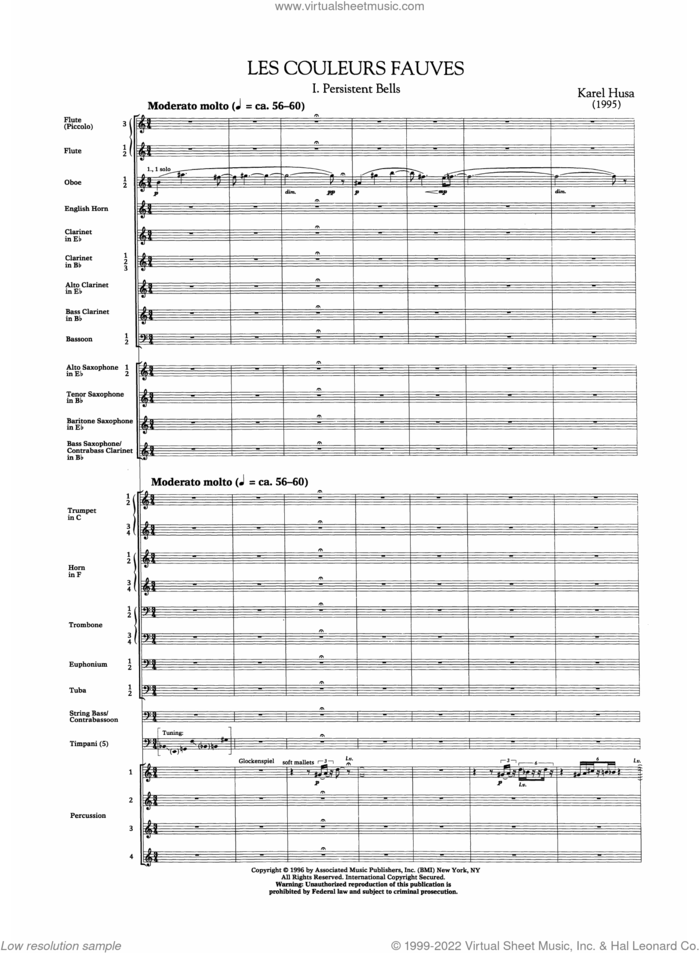 Les Couleurs Fauves (Vivid Colors) (Score Only) sheet music for concert band (full score) by Karel Husa, intermediate skill level