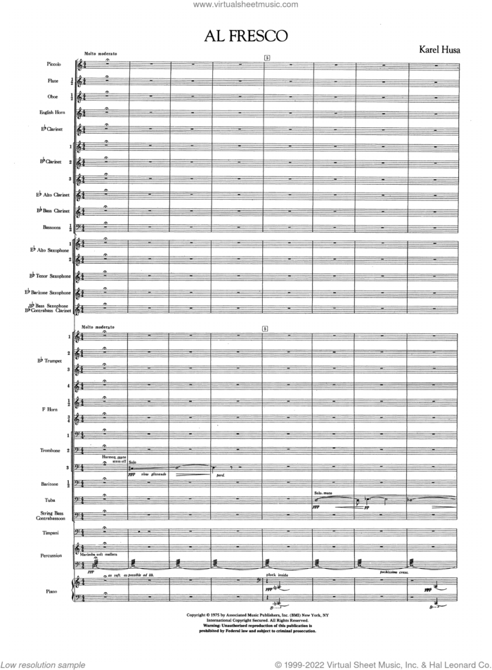 Al Fresco (Score Only) sheet music for concert band (full score) by Karel Husa, classical score, intermediate skill level
