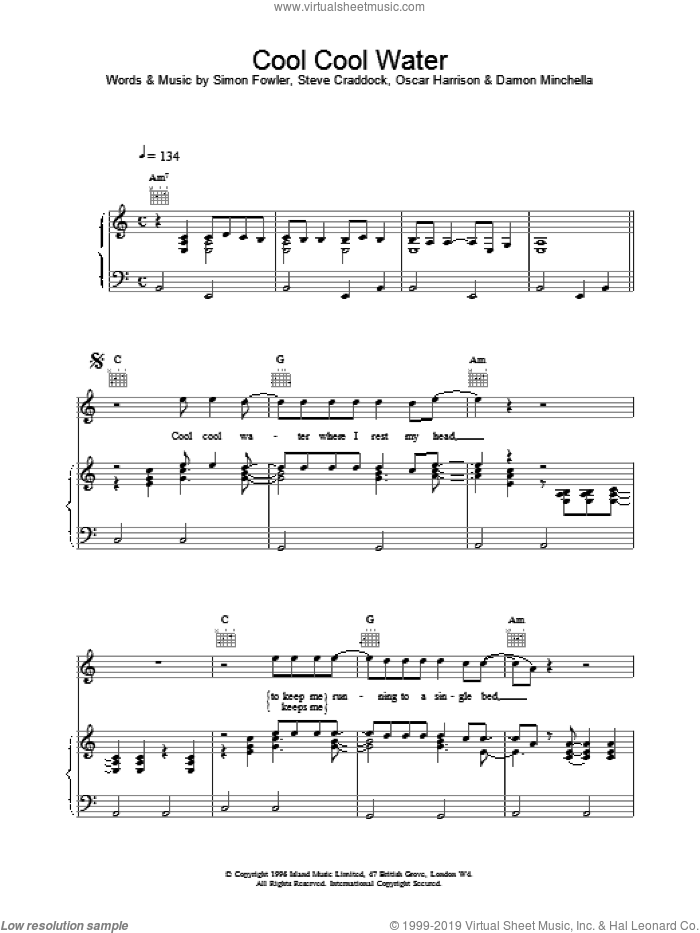 Cool Cool Water sheet music for voice, piano or guitar by Ocean Colour Scene, intermediate skill level