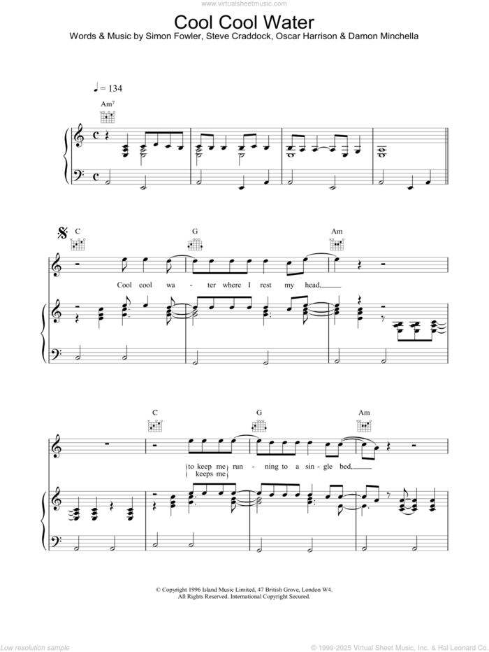 Cool Cool Water sheet music for voice, piano or guitar by Ocean Colour Scene, intermediate skill level