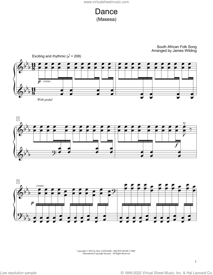 Dance (Masesa) (arr. James Wilding) sheet music for piano solo (elementary) by South African Folksong and James Wilding, beginner piano (elementary)