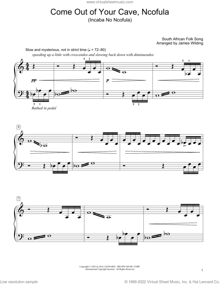 Come Out Of Your Cave, Ncofula (Incaba No Ncofula) (arr. James Wilding) sheet music for piano solo (elementary) by South African Folksong and James Wilding, beginner piano (elementary)
