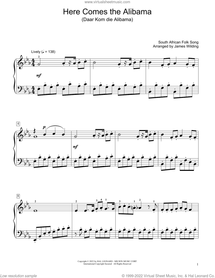 Here Comes The Alibama (Daar Kom Die Alibama) (arr. James Wilding) sheet music for piano solo (elementary) by South African Folksong and James Wilding, beginner piano (elementary)