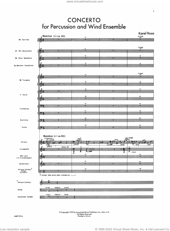 Concerto for Percussion and Wind Ensemble (Score Only) sheet music for wind orchestra (conductor) by Karel Husa, classical score, intermediate skill level