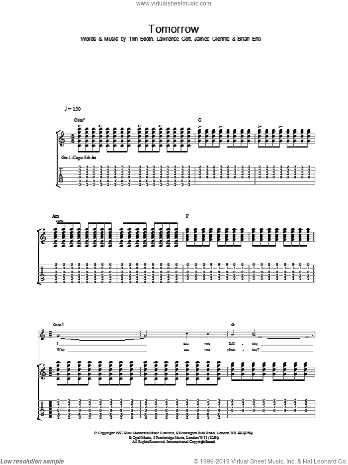 Tomorrow sheet music for guitar (tablature) by Alex James, intermediate skill level