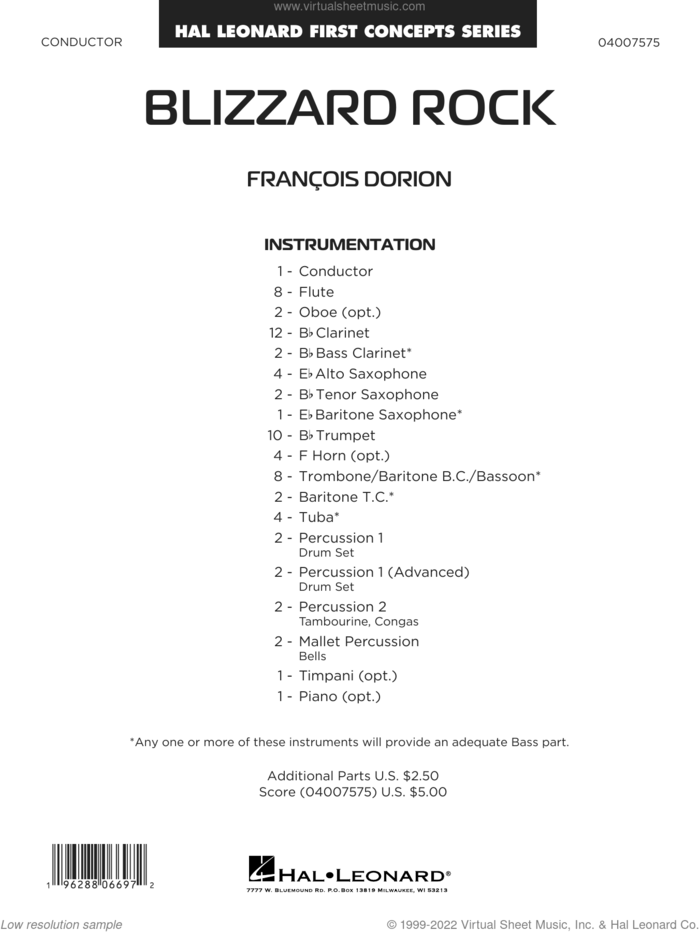 Blizzard Rock (COMPLETE) sheet music for concert band by Francois Dorion, intermediate skill level
