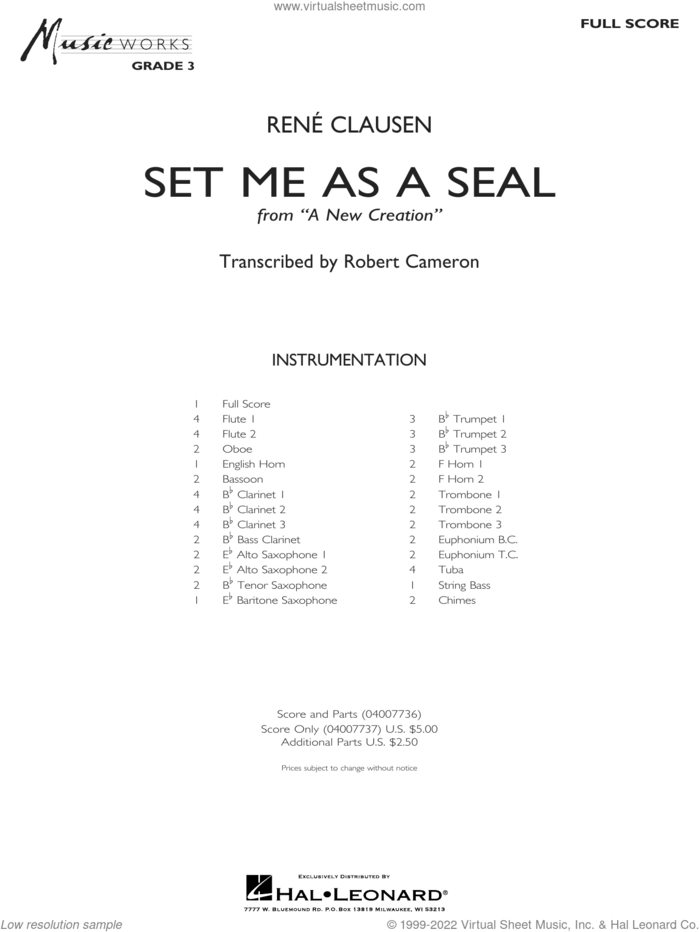 Set Me as a Seal (arr. Robert C. Cameron) (COMPLETE) sheet music for concert band by René Clausen and Robert C. Cameron, intermediate skill level