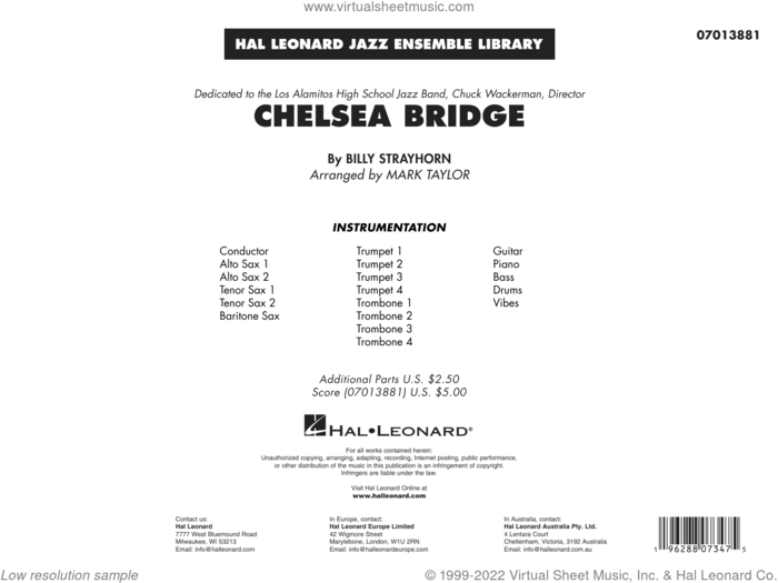 Chelsea Bridge (arr. Mark Taylor) (COMPLETE) sheet music for jazz band by Mark Taylor and Billy Strayhorn, intermediate skill level