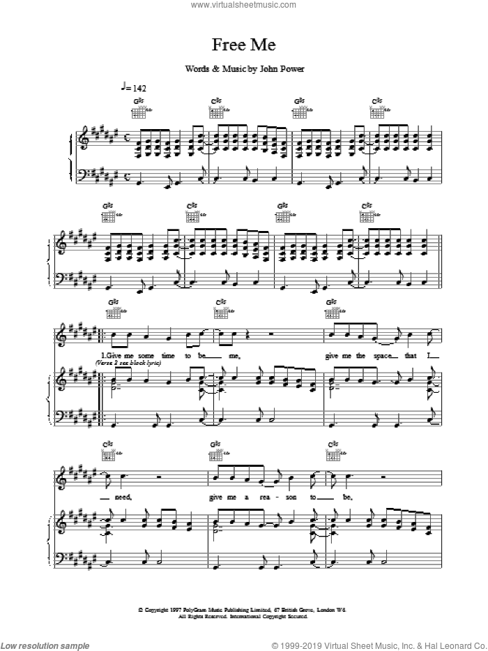 Free Me sheet music for voice, piano or guitar by John Power, intermediate skill level