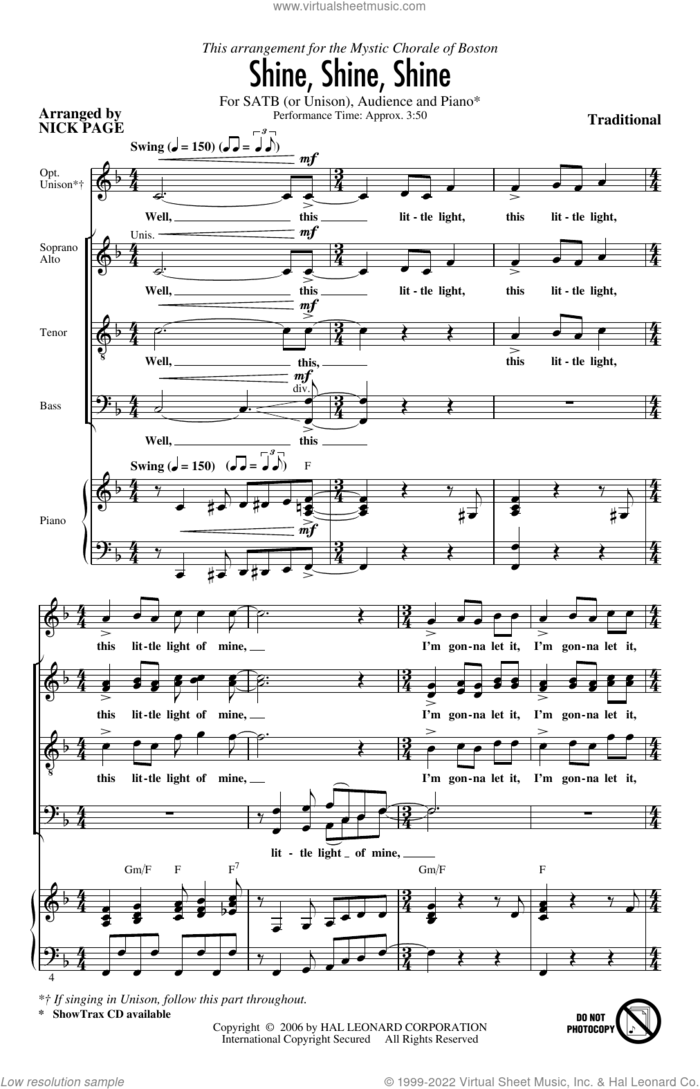 Shine, Shine, Shine (arr. Nick Page) sheet music for choir (SATB: soprano, alto, tenor, bass)  and Nick Page, intermediate skill level