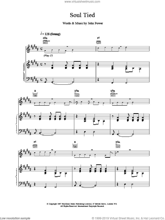 Soul Tied sheet music for voice, piano or guitar by John Power, intermediate skill level