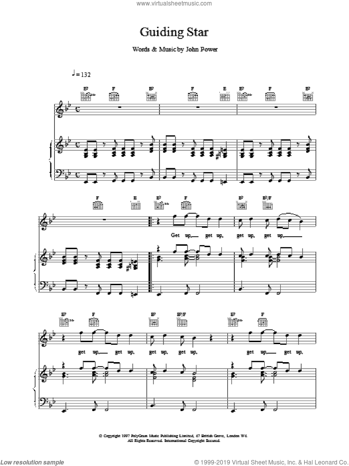 Guiding Star sheet music for voice, piano or guitar by John Power, intermediate skill level