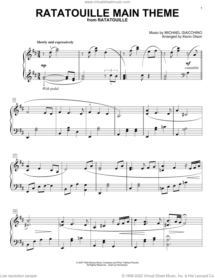Ratatouille (Main Theme) (arr. Kevin Olson) sheet music for voice and other instruments (E-Z Play) by Michael Giacchino and Kevin Olson, easy skill level