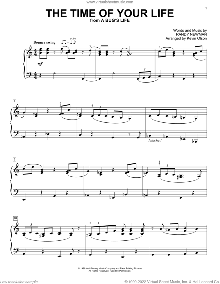 The Time Of Your Life (from A Bug's Life) (arr. Kevin Olson) sheet music for voice and other instruments (E-Z Play) by Randy Newman and Kevin Olson, easy skill level