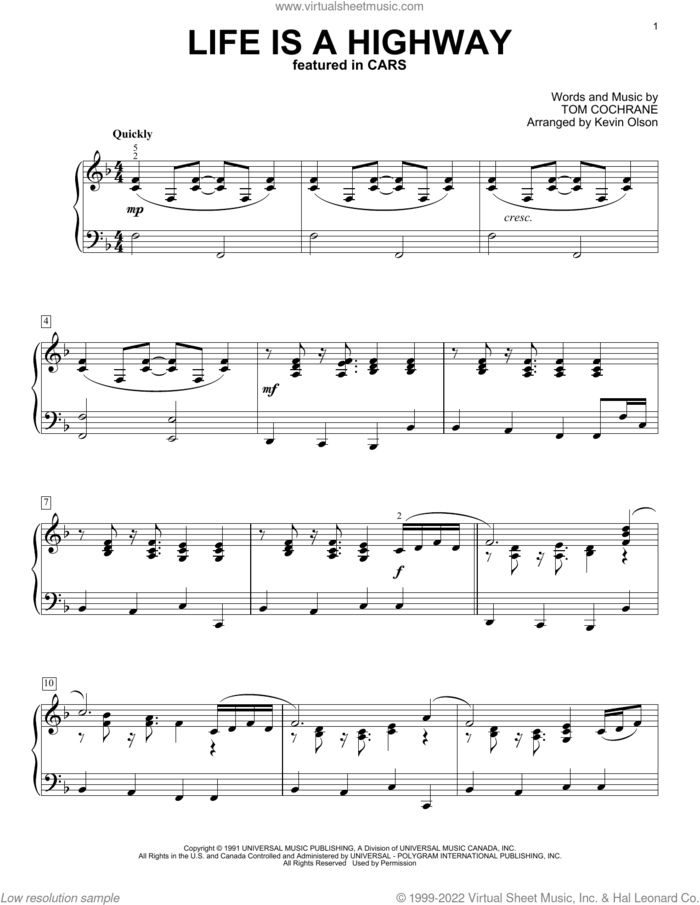 Life Is A Highway (from Cars) (arr. Kevin Olson) sheet music for voice and other instruments (E-Z Play) by Rascal Flatts, Kevin Olson and Tom Cochrane, easy skill level