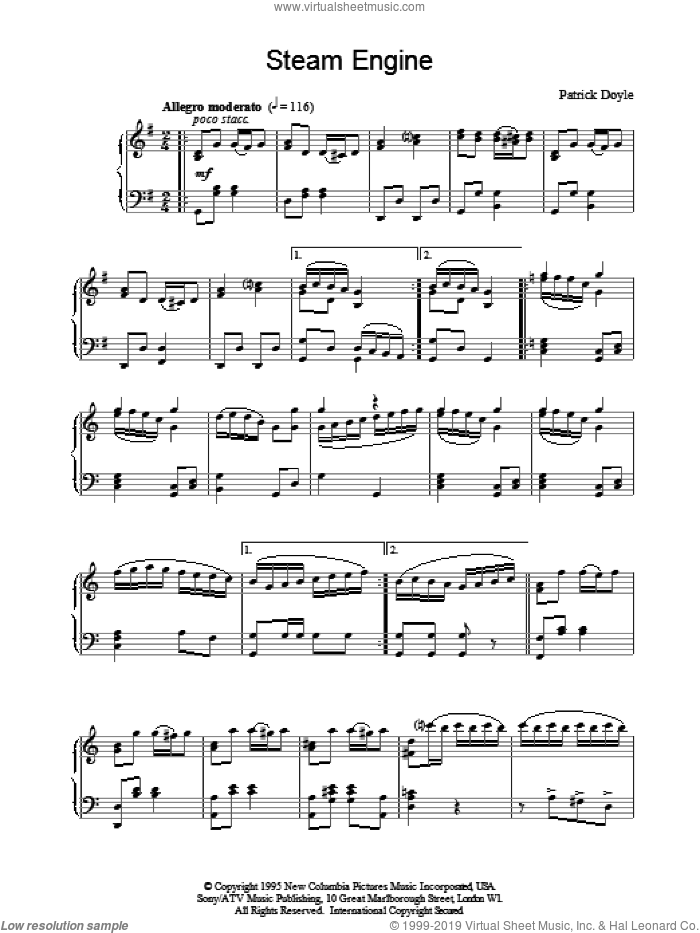 Steam Engine sheet music for piano solo by Patrick Doyle and Patrick  Doyle, intermediate skill level