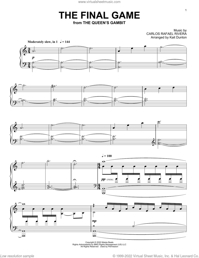 The Final Game (from The Queen's Gambit) sheet music for piano solo by Carlos Rafael Rivera and Asuka Ito, intermediate skill level