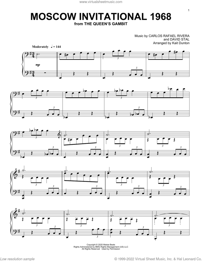 Moscow Invitational 1968 (from The Queen's Gambit) sheet music for piano solo by Carlos Rafael Rivera and David Stal, intermediate skill level
