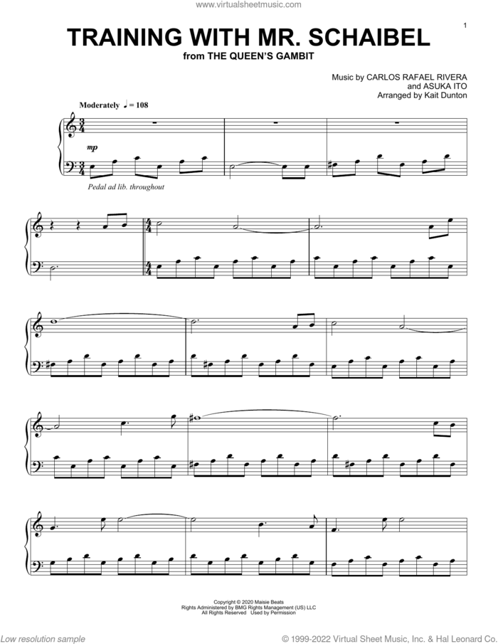 Training With Mr. Schaibel (from The Queen's Gambit) sheet music for piano solo by Carlos Rafael Rivera and Asuka Ito, intermediate skill level