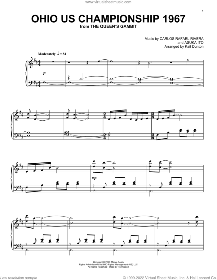 Ohio US Championship 1967 (from The Queen's Gambit) sheet music for piano solo by Carlos Rafael Rivera and Asuka Ito, intermediate skill level