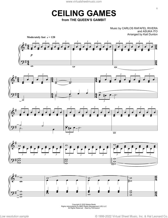 Ceiling Games (from The Queen's Gambit) sheet music for piano solo by Carlos Rafael Rivera and Asuka Ito, intermediate skill level