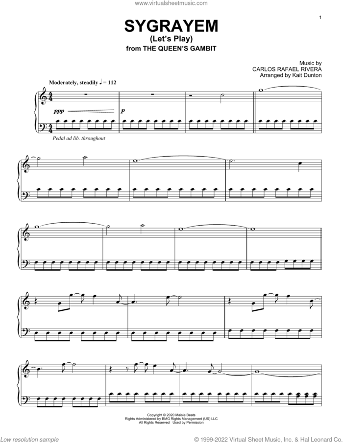 Sygrayem (Let's Play) (from The Queen's Gambit) sheet music for piano solo by Carlos Rafael Rivera, intermediate skill level