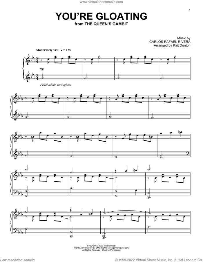 You're Gloating (from The Queen's Gambit) sheet music for piano solo by Carlos Rafael Rivera, intermediate skill level