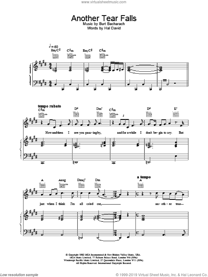 Another Tear Falls sheet music for voice, piano or guitar by Scott Walker, intermediate skill level