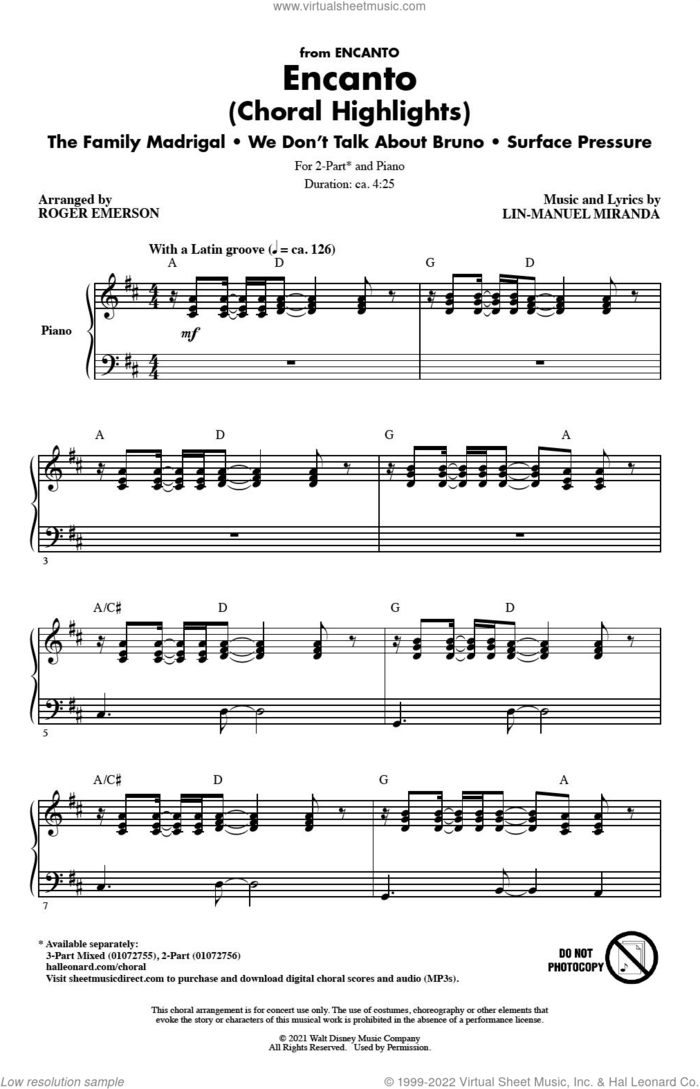 Encanto (Choral Highlights) (arr. Roger Emerson) sheet music for choir (2-Part) by Lin-Manuel Miranda and Roger Emerson, intermediate duet