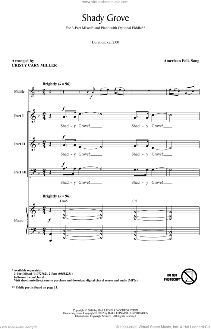 Shady Grove (arr. Cristi Cary Miller) sheet music for choir (3-Part Mixed) by Appalachian Folk Song and Cristi Cary Miller, intermediate skill level