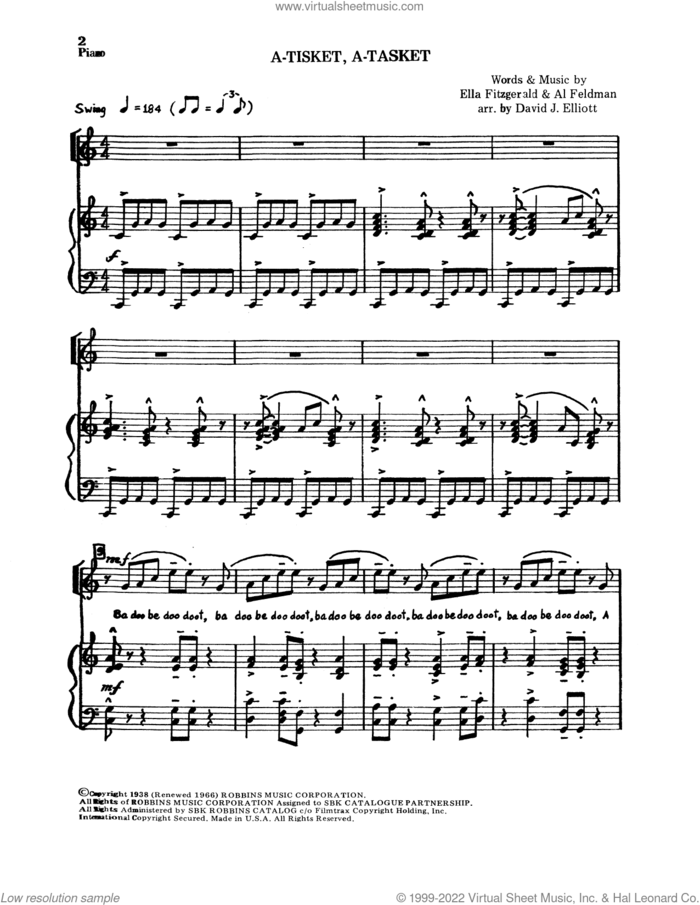 A-Tisket, A-Tasket (arr. David J. Elliott) (complete set of parts) sheet music for orchestra/band by Ella Fitzgerald, Al Feldman and David J. Elliott, intermediate skill level