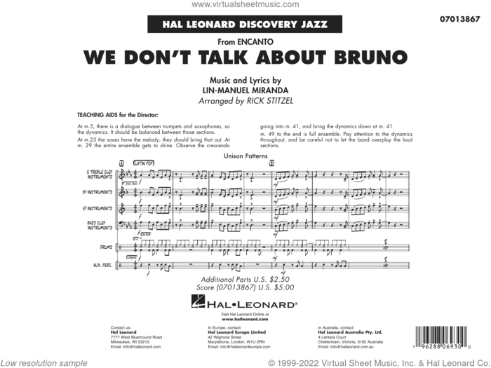 We Don't Talk About Bruno (from Encanto) (arr. Rick Stitzel) (COMPLETE) sheet music for jazz band by Lin-Manuel Miranda and Rick Stitzel, intermediate skill level