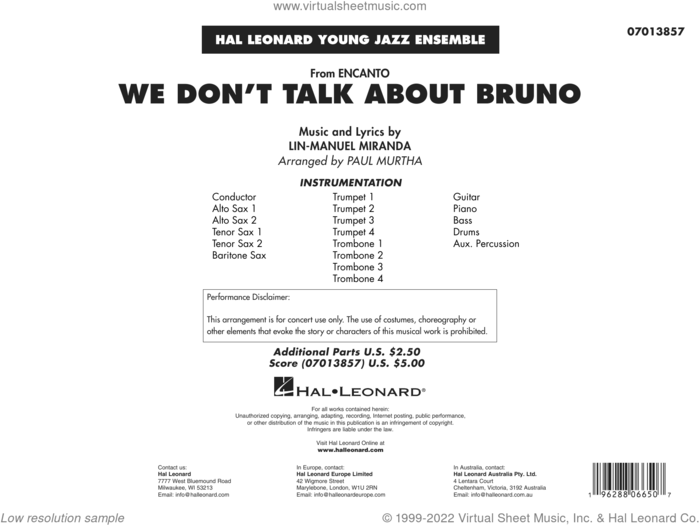 We Don't Talk About Bruno (from Encanto) (arr. Paul Murtha) (COMPLETE) sheet music for jazz band by Paul Murtha and Lin-Manuel Miranda, intermediate skill level