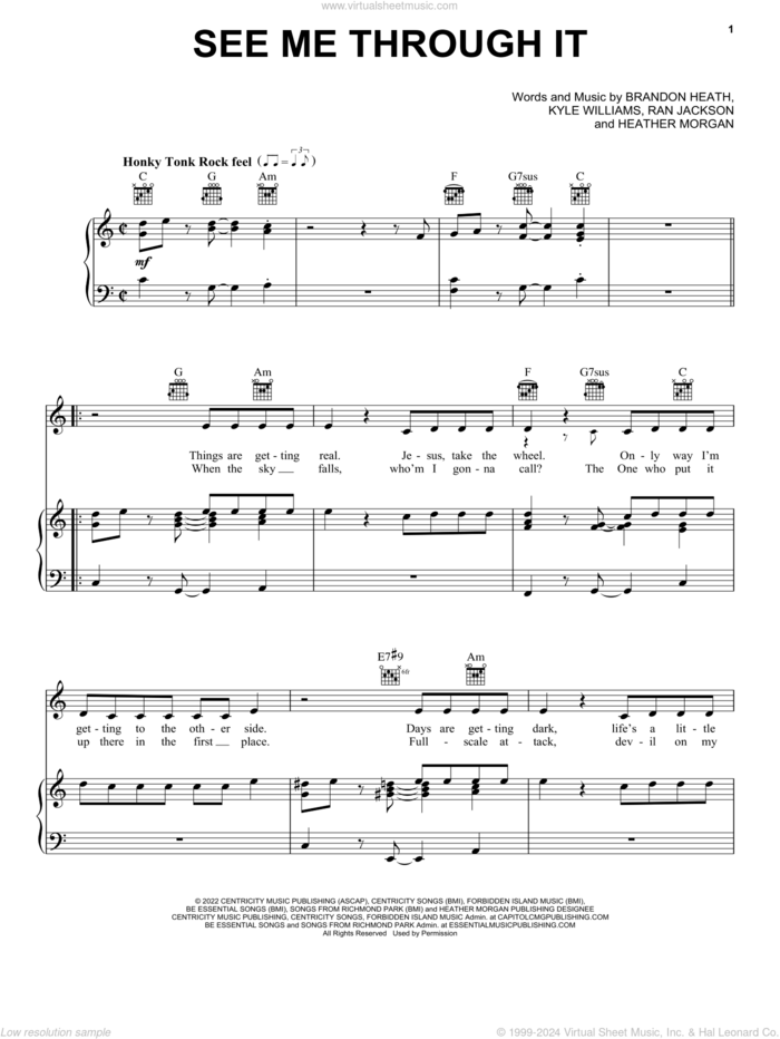 See Me Through It sheet music for voice, piano or guitar by Brandon Heath, Heather Morgan, Kyle Williams and Ran Jackson, intermediate skill level