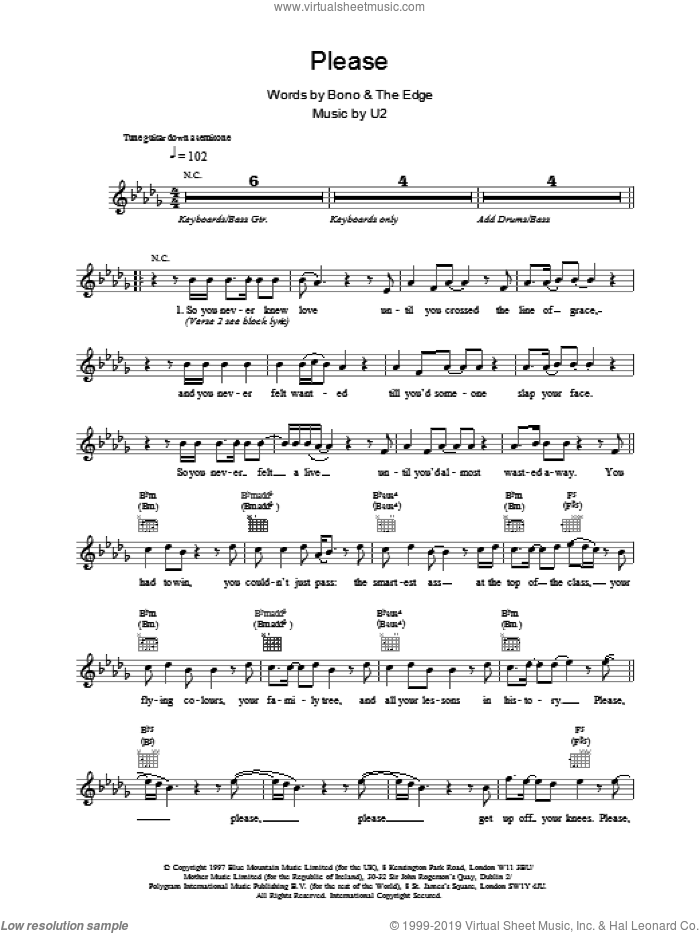 Please sheet music for voice and other instruments (fake book) by U2, intermediate skill level
