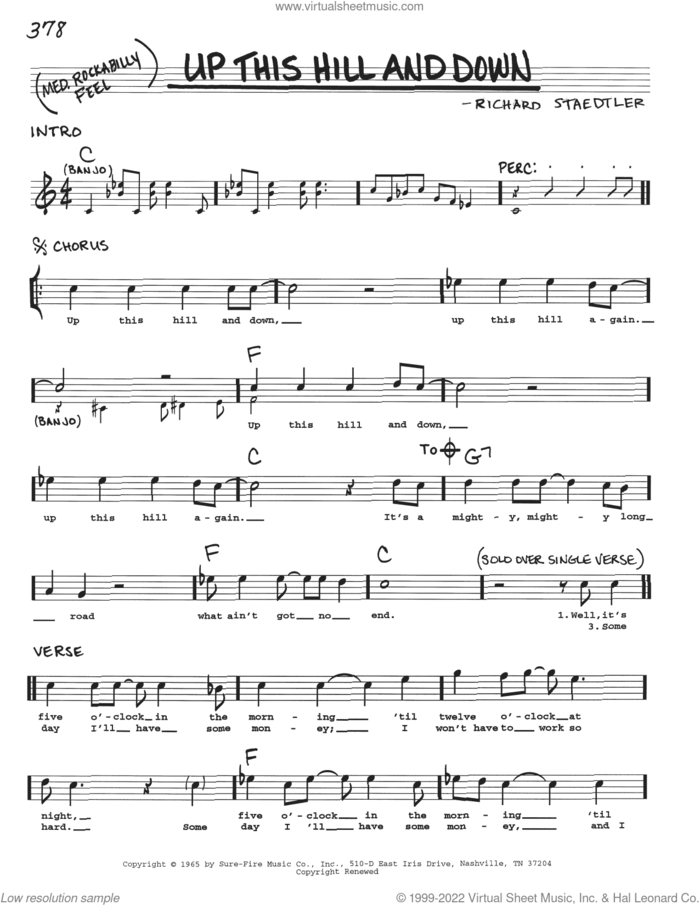 Up This Hill And Down sheet music for voice and other instruments (real book with lyrics) by Richard Staedtler, intermediate skill level