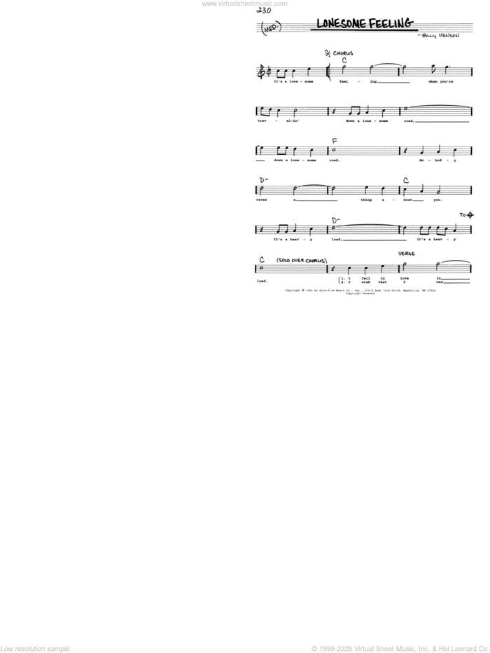 Lonesome Feeling sheet music for voice and other instruments (real book with lyrics) by Billy Henson, intermediate skill level