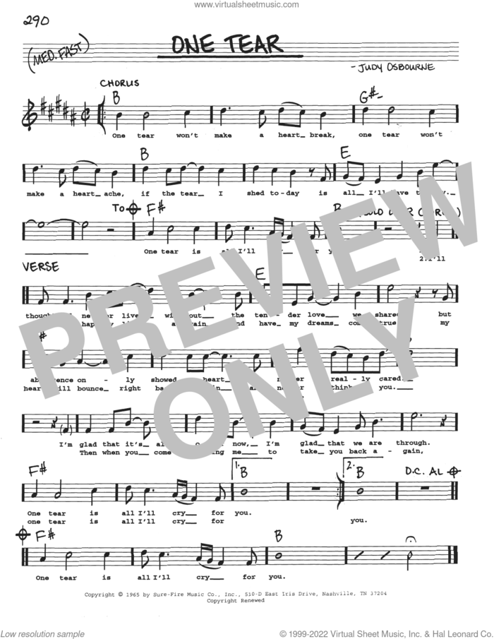One Tear sheet music for voice and other instruments (real book with lyrics) by Judy Osborne, intermediate skill level